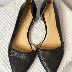 Cole Haan Black Pointed D'Orsay Flats with Textured Toe